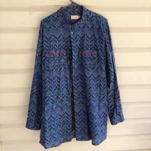 MENS ETHNIC TUNIC LENGTH BUTTON UP SHIRT SZ L KURTA ASIAN INDIA